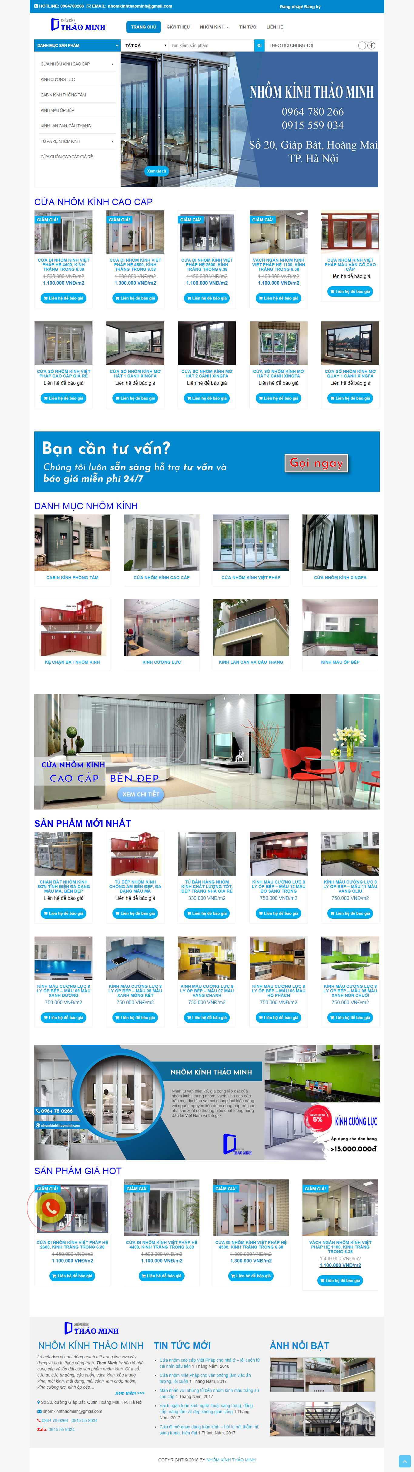 Thiết kế Website nhôm kính - nhomkinhthaominh.com