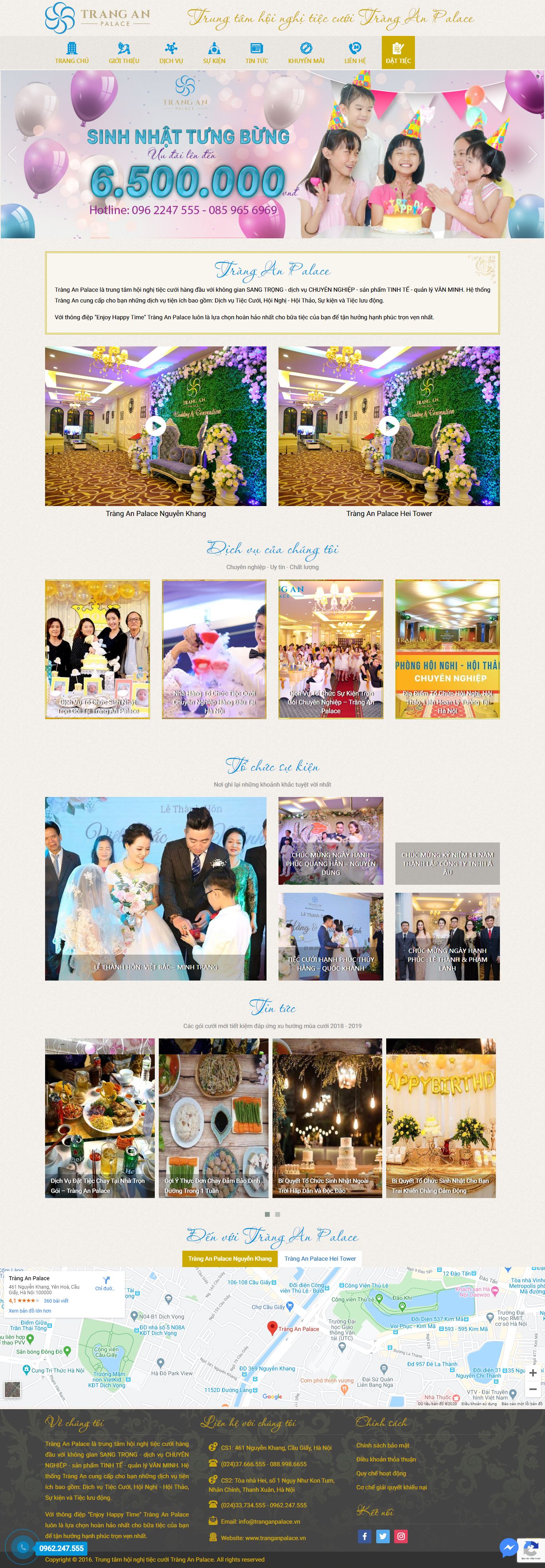 Thiết kế Website tiệc cưới - tranganpalace.vn