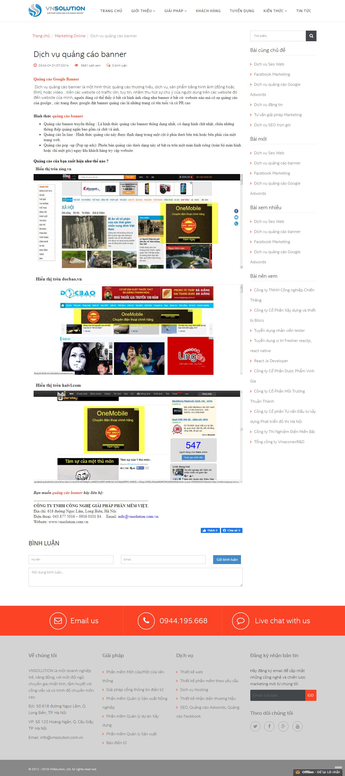 Thiết kế Website quảng cáo banner - vnsolution.com.vn
