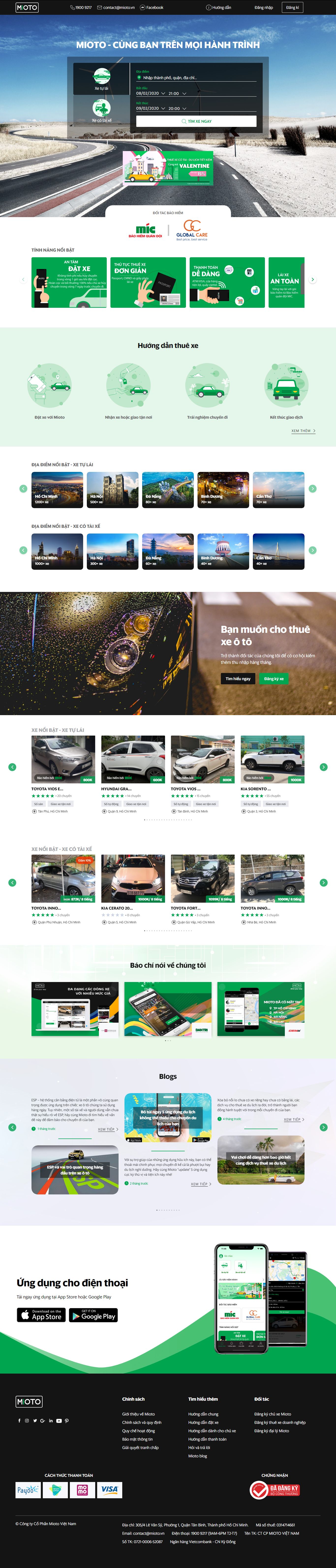 Thiết kế Website cho thuê xe - www.mioto.vn