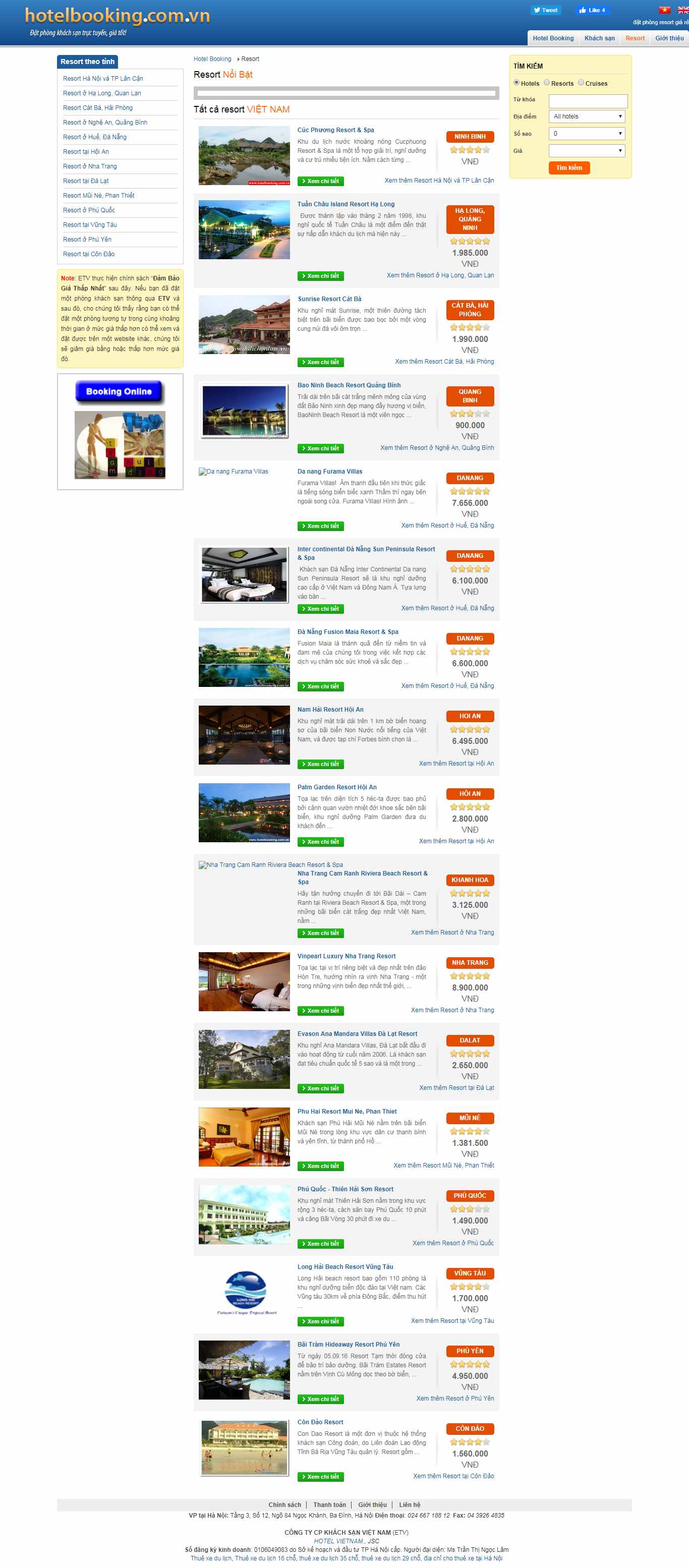 Thiết kế Website resort - www.hotelbooking.com.vn