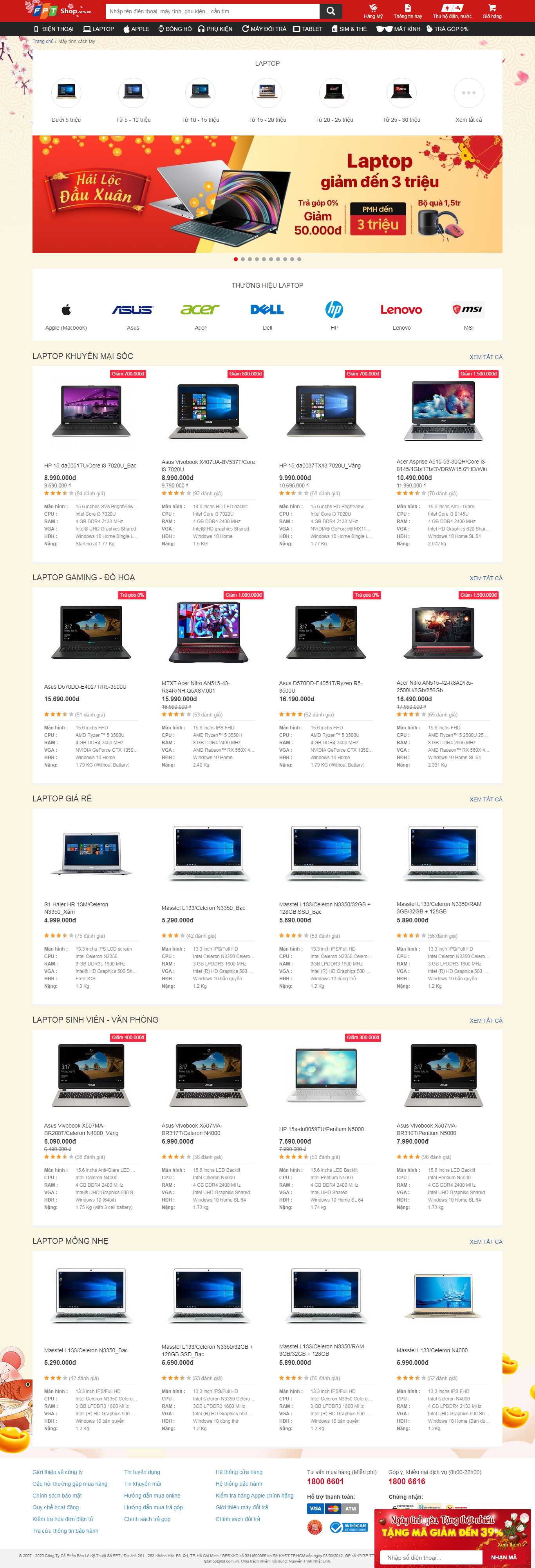 Thiết kế Website bán laptop - fptshop.com.vn