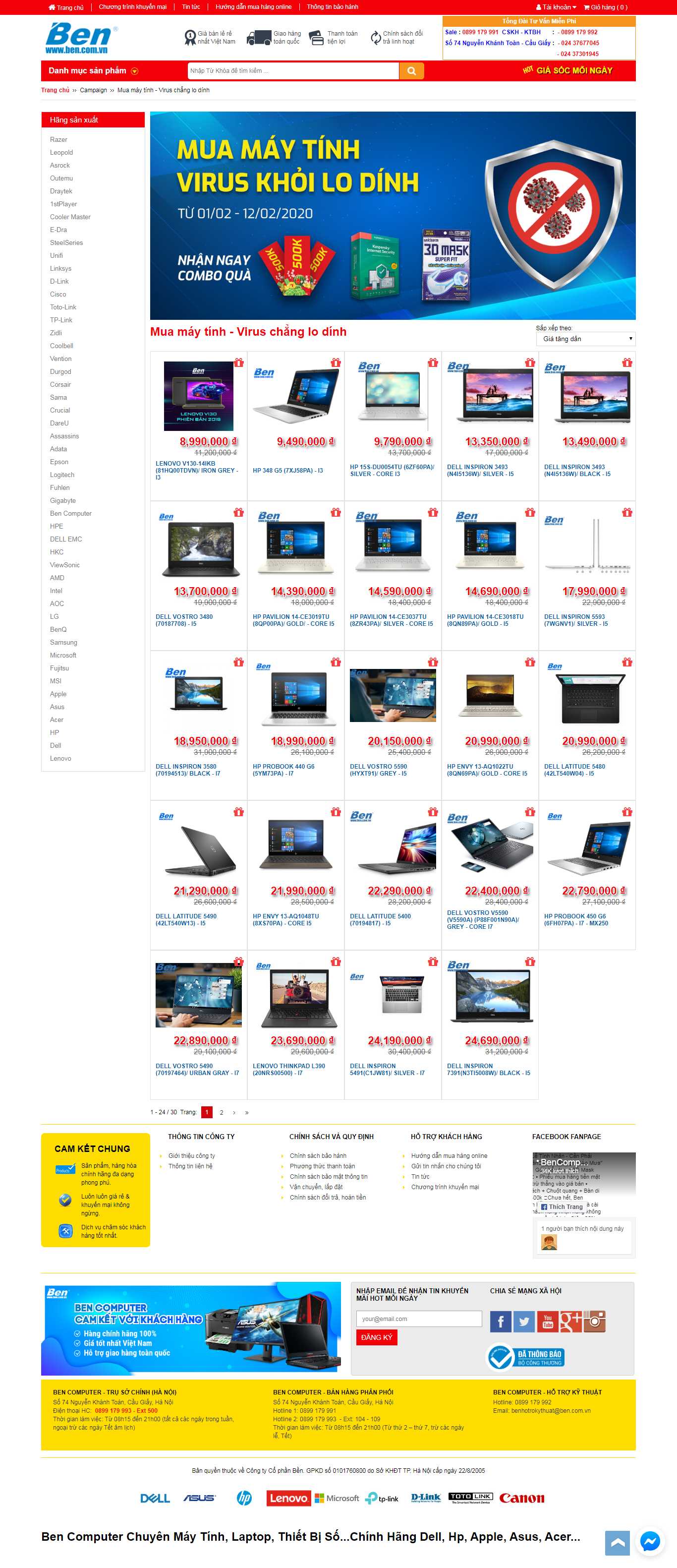 Thiết kế Website bán laptop - ben.com.vn