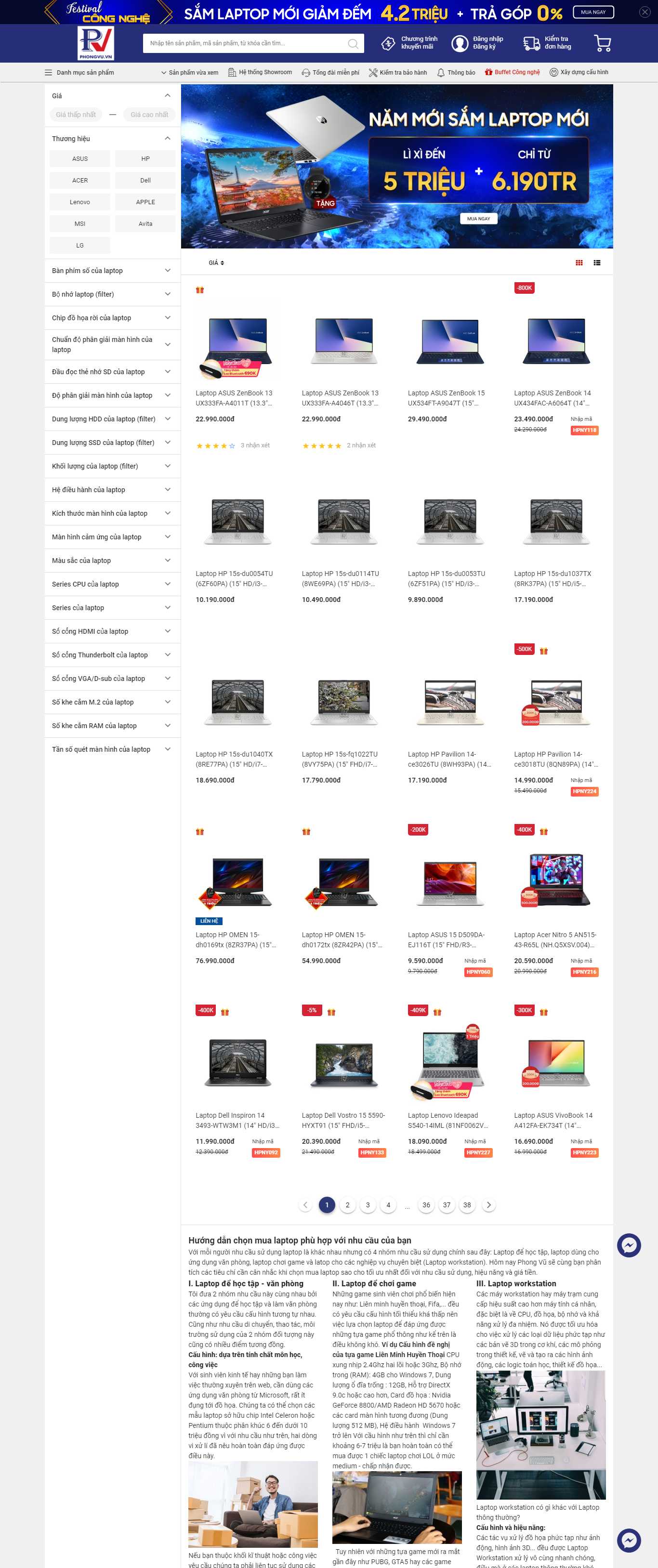 Thiết kế Website bán laptop - phongvu.vn