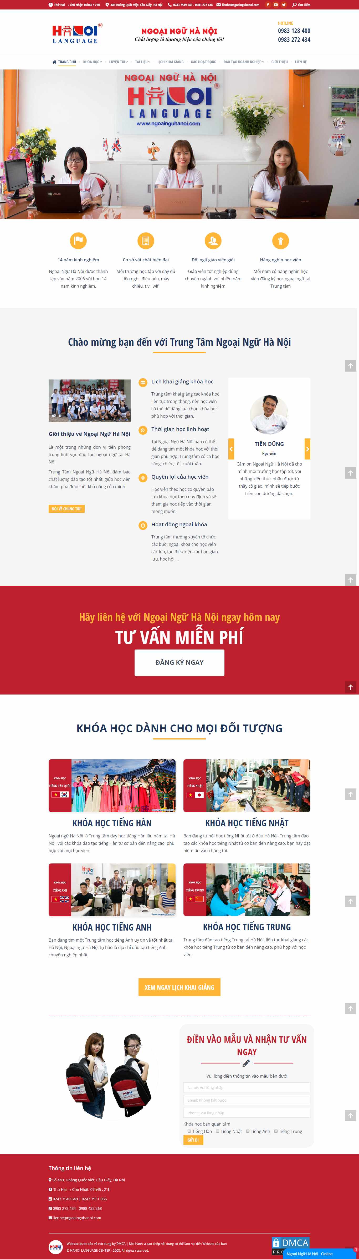 Thiết kế Website trung tâm anh ngữ - ngoainguhanoi.com