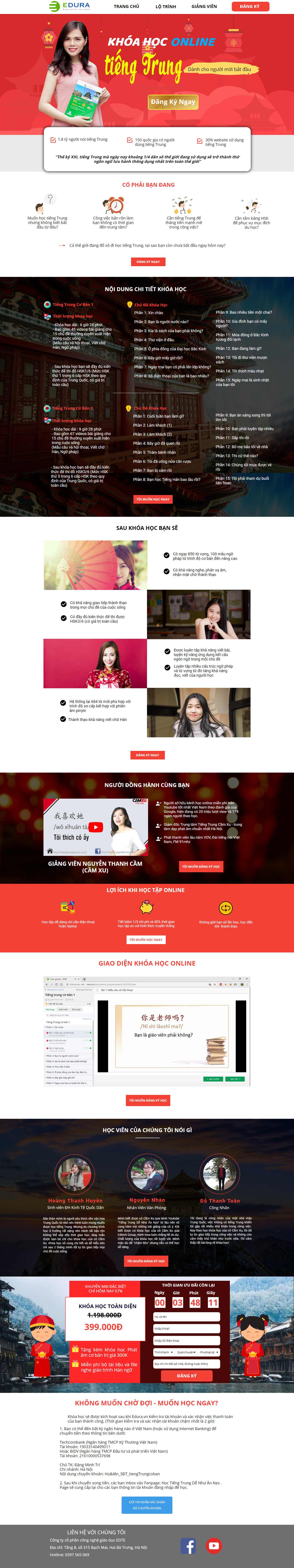 Thiết kế Website khóa học online - tiengtrungonline01.edura.vn