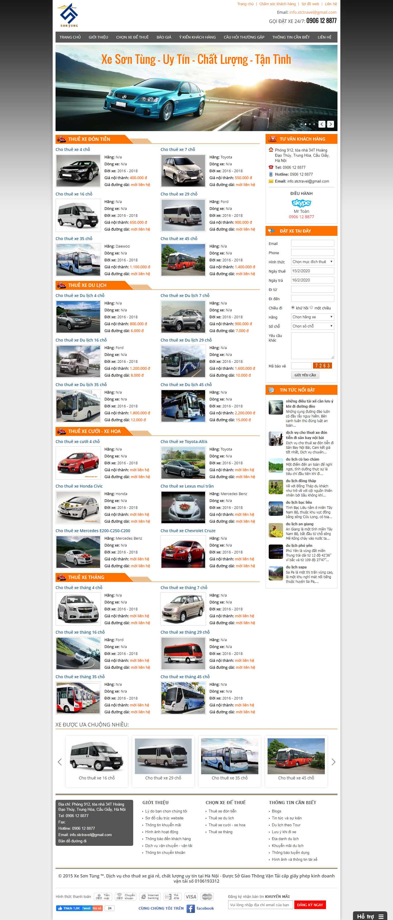 Thiết kế Website thuê xe du lịch - www.xesontung.vn