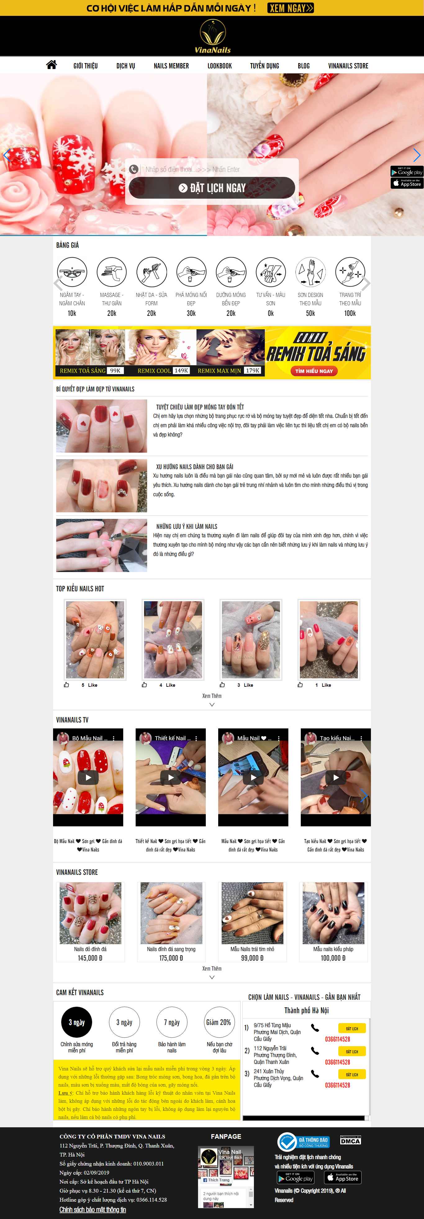Thiết kế Website tiệm nails - vinanails.vn