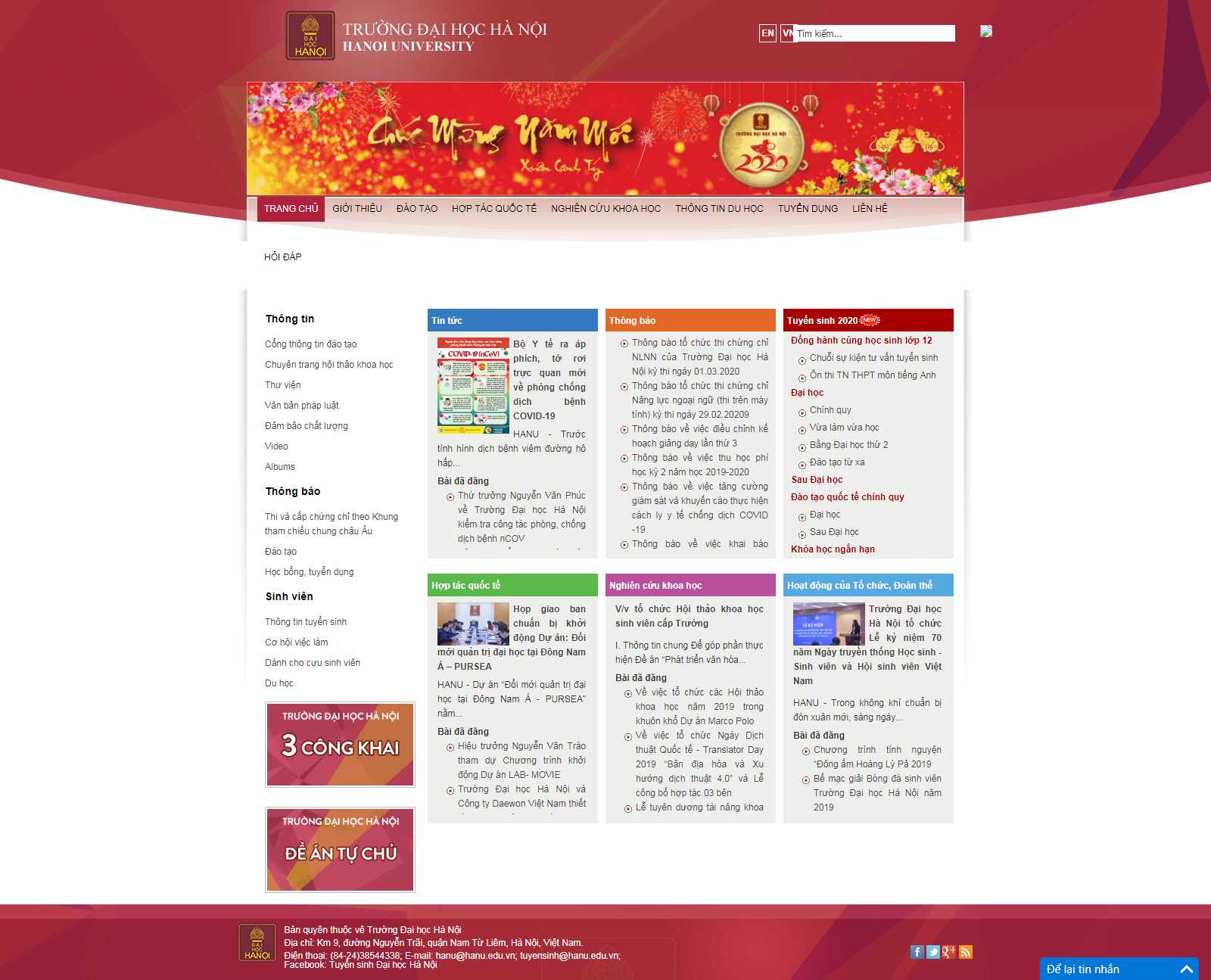 Thiết kế Website trường đại học - www.hanu.edu.vn