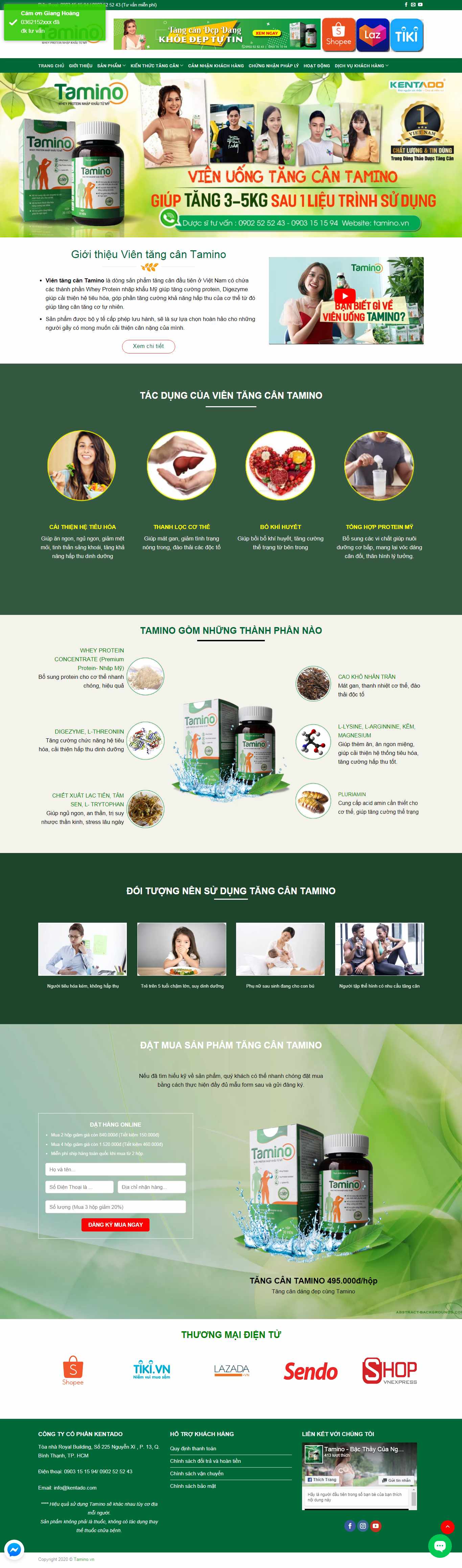 Thiết kế Website thuốc tăng cân - tamino.vn