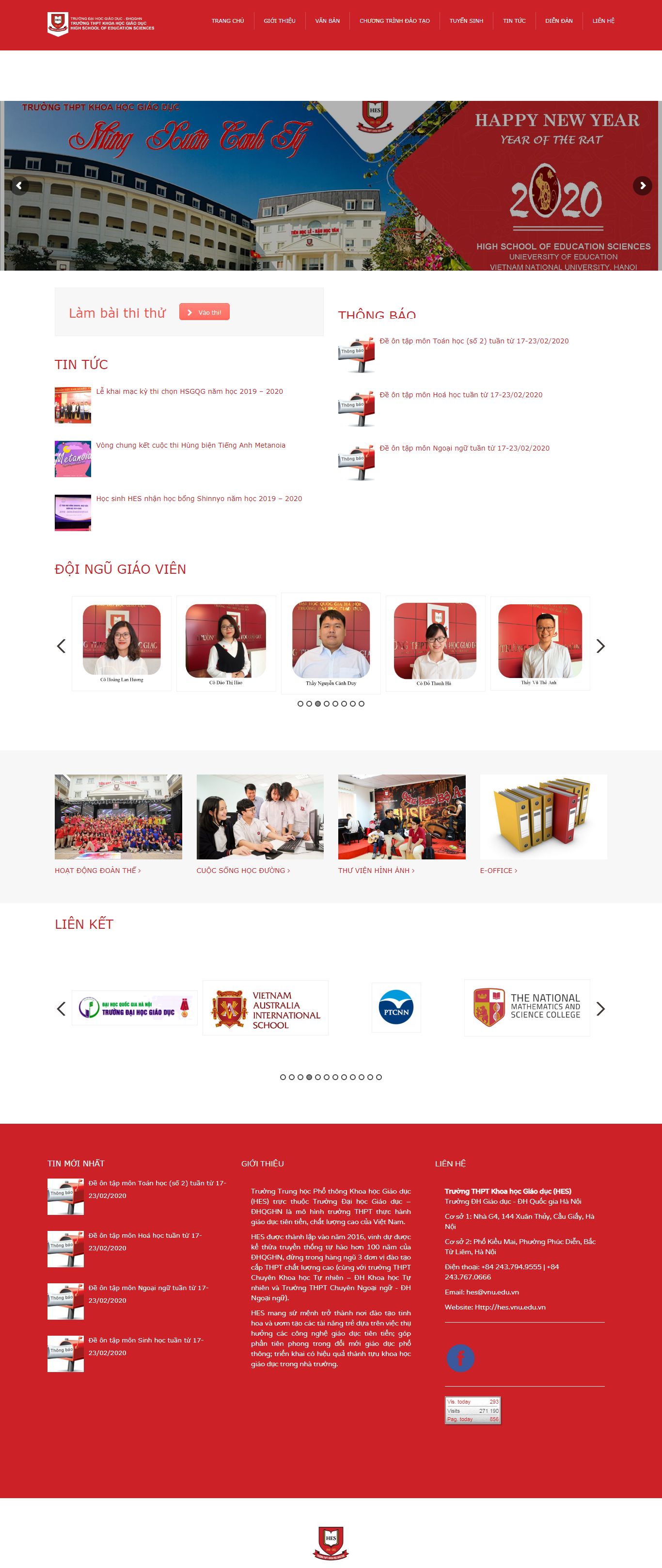 Thiết kế Website trường trung học - hes.vnu.edu.vn