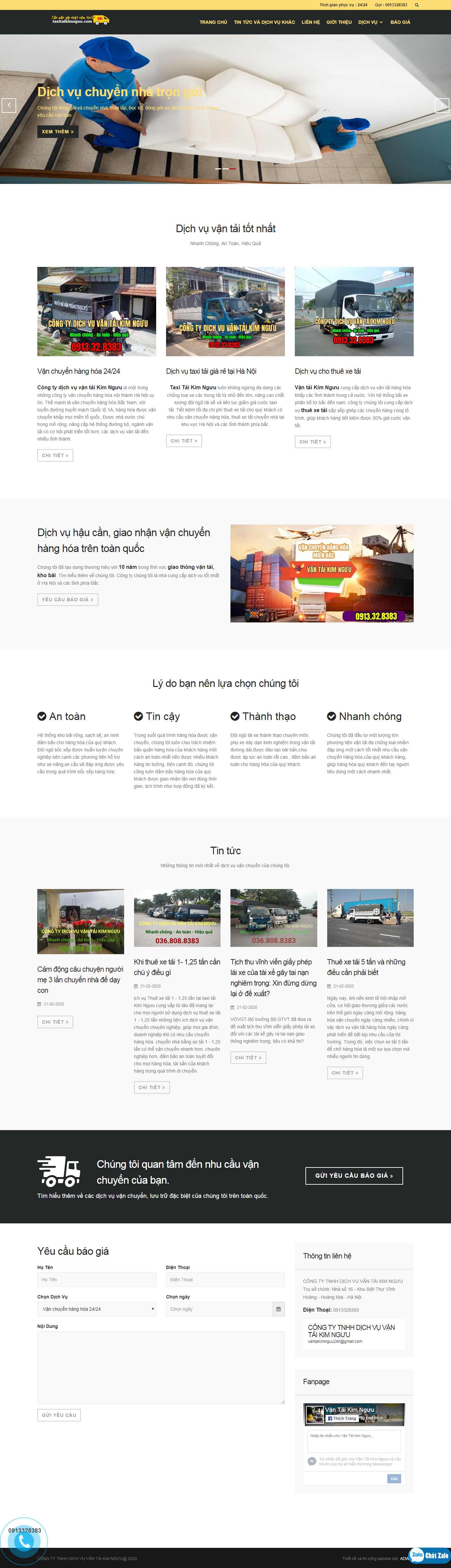 Thiết kế Website dịch vụ vận tải - taxitaikimnguu.com