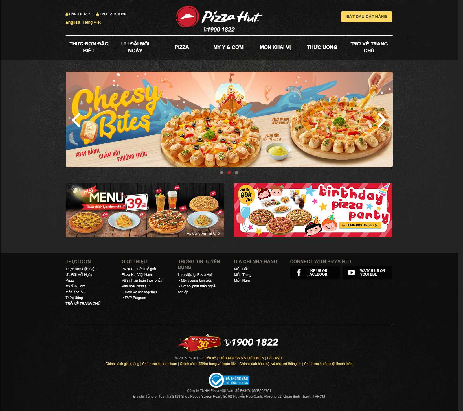 Thiết kế Website bánh pizza - www.pizzahut.vn