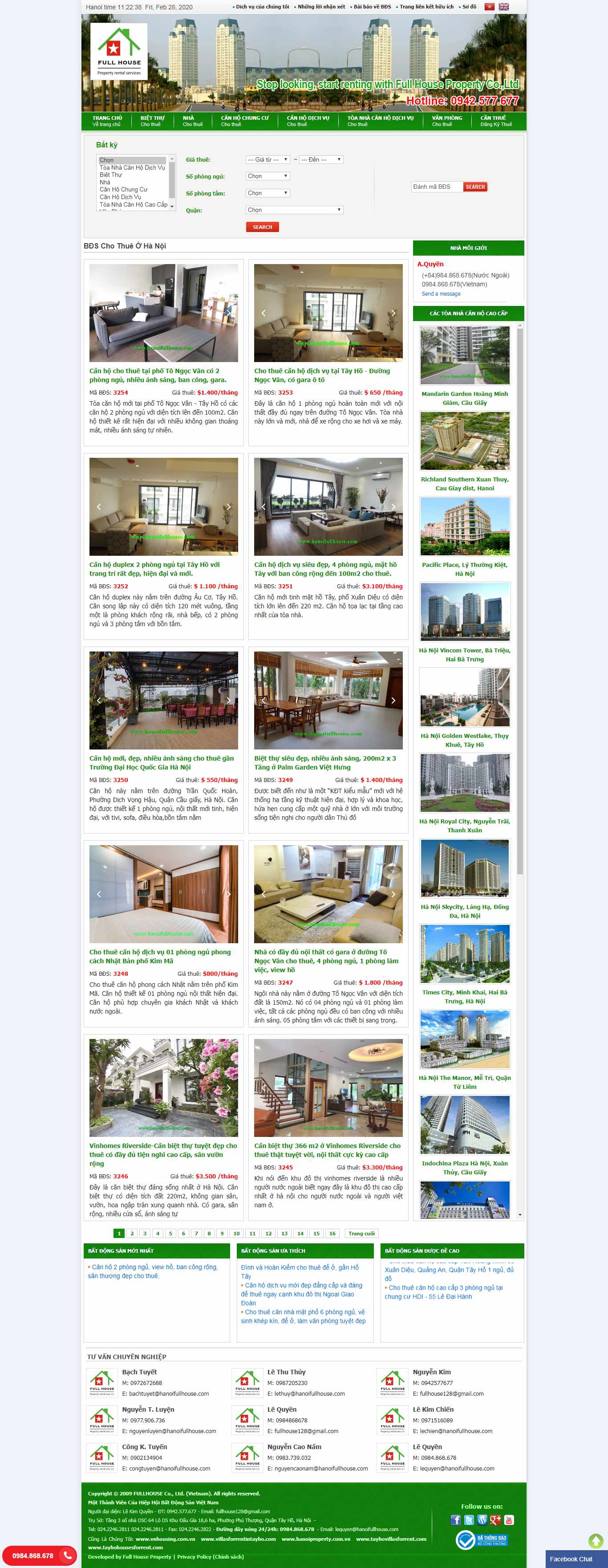 Thiết kế Website cho thuê nhà - www.hanoifullhouse.com