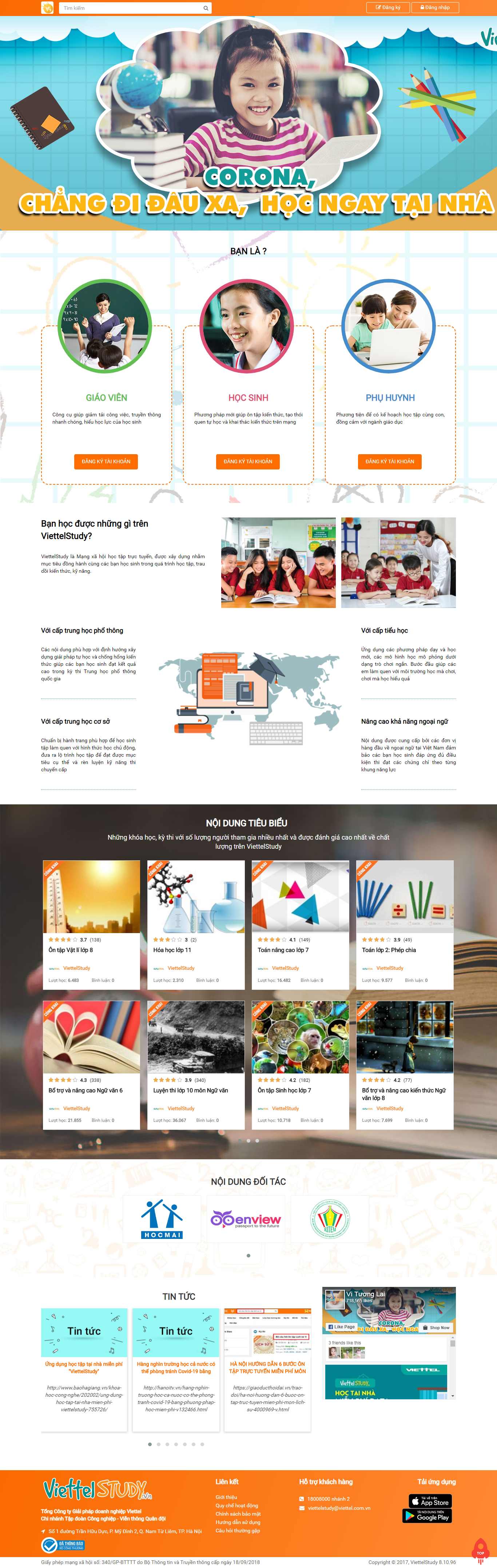Thiết kế Website học trực tuyến - viettelstudy.vn