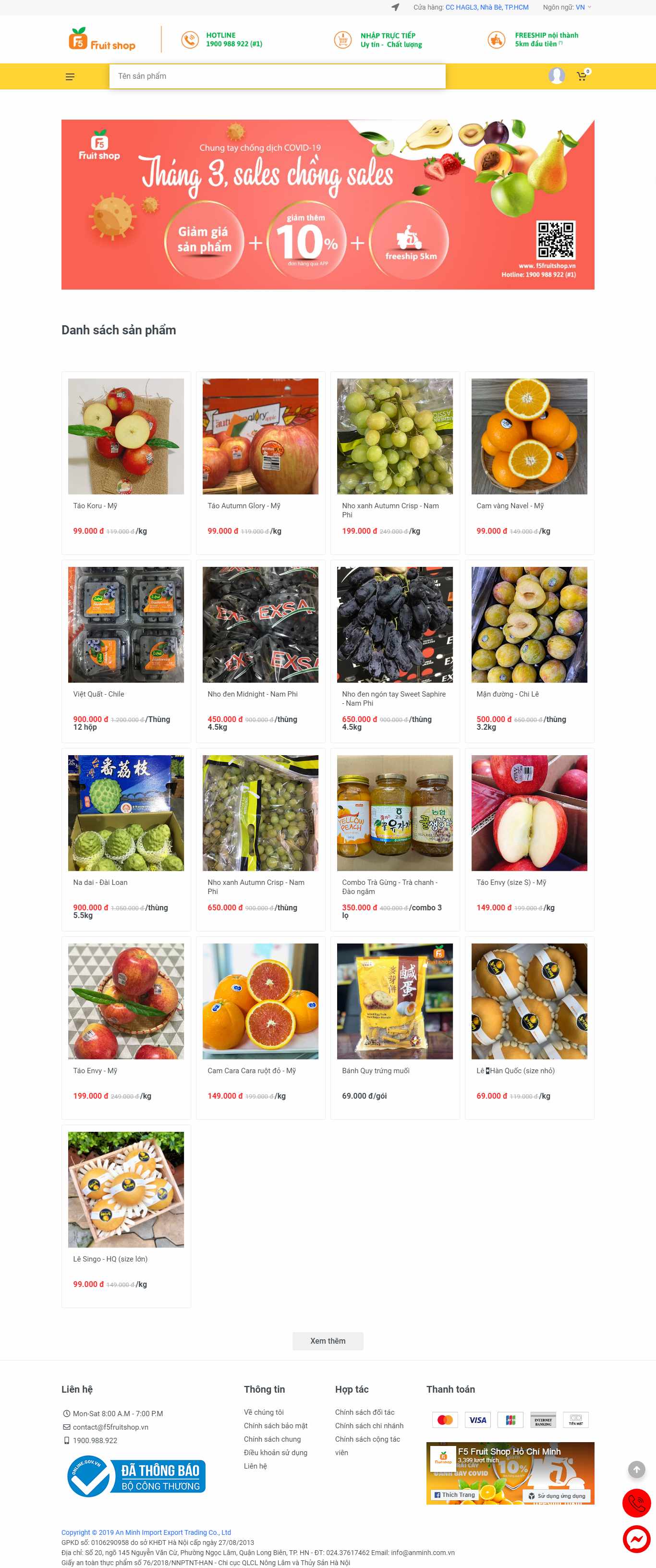 Thiết kế Website hoa quả sạch - f5fruitshop.vn