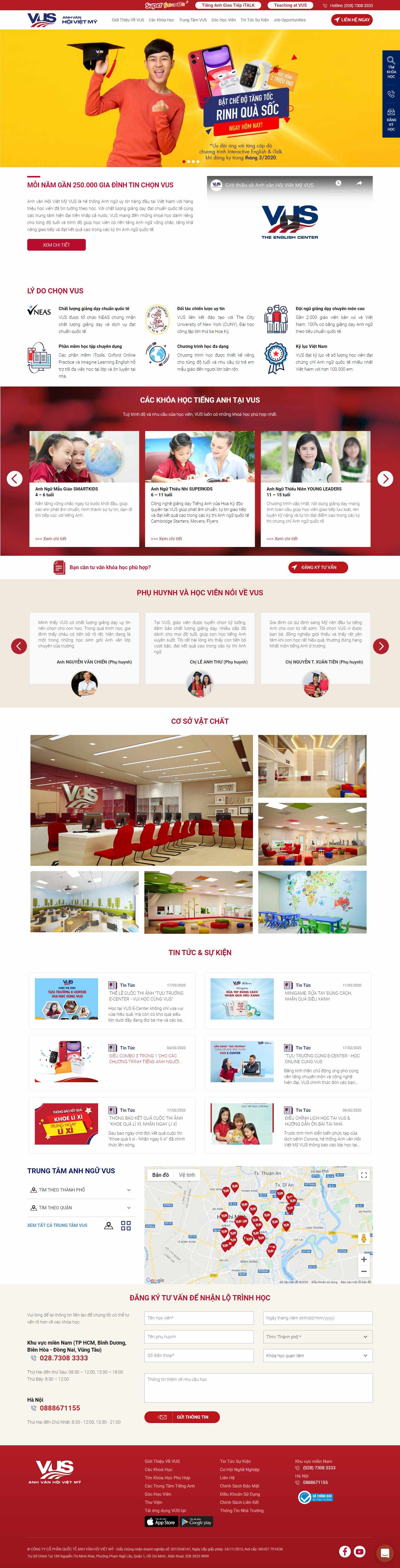 Thiết kế Website trung tâm tiếng anh - vus.edu.vn