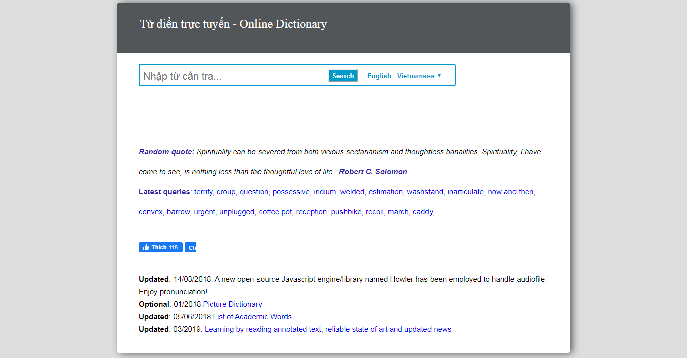 Thiết kế Website từ điển trực tuyến - tudien.net