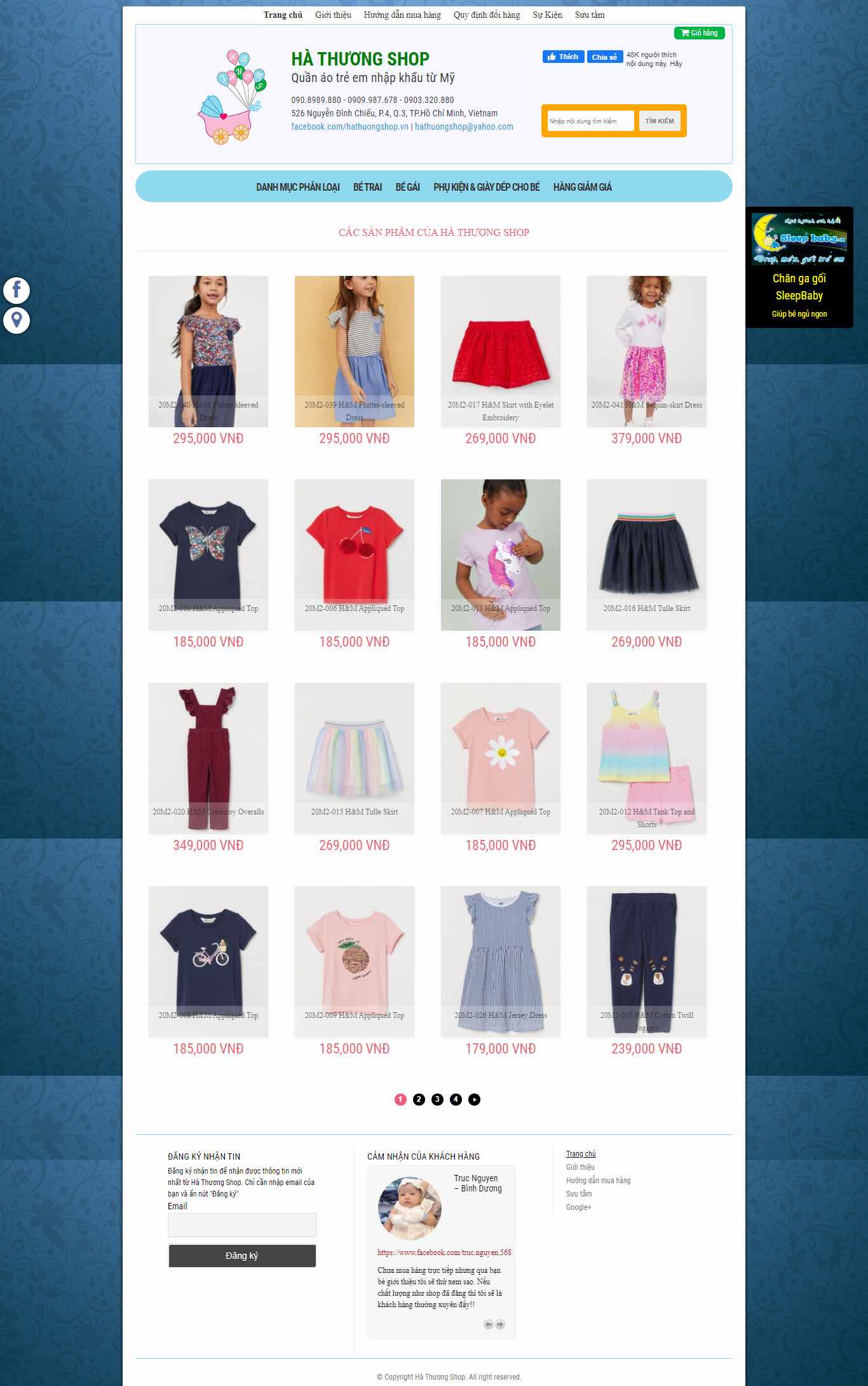 Thiết kế Website quần áo trẻ em - www.hathuongshop.vn