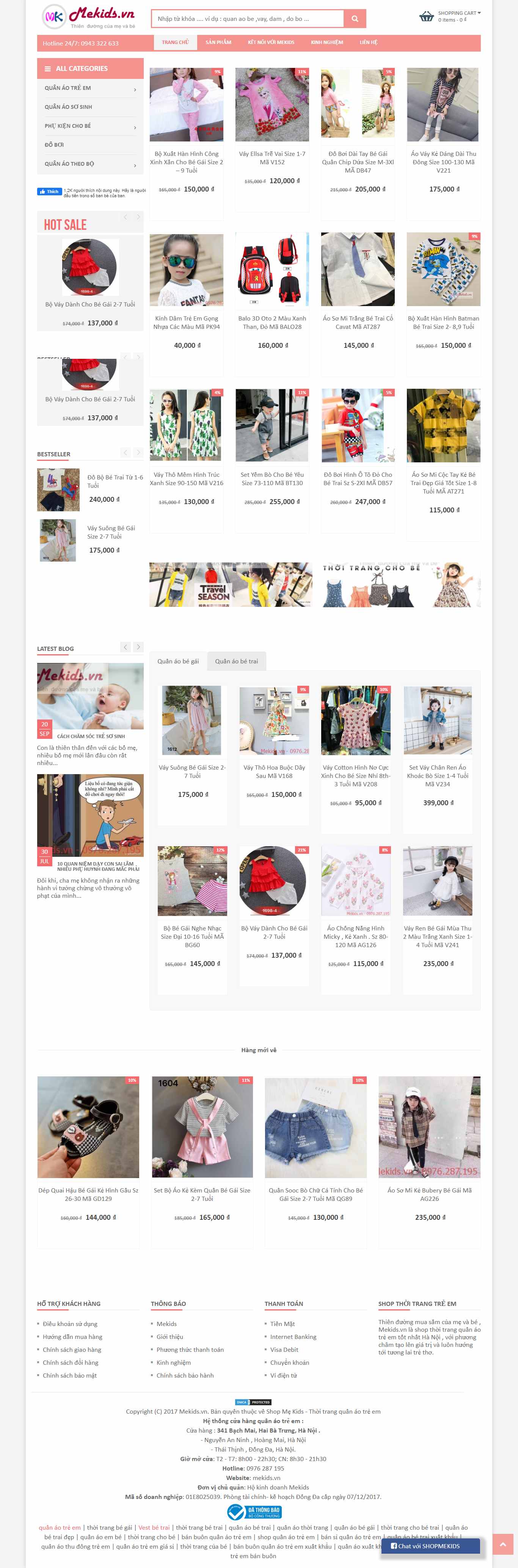 Thiết kế Website quần áo trẻ em - mekids.vn