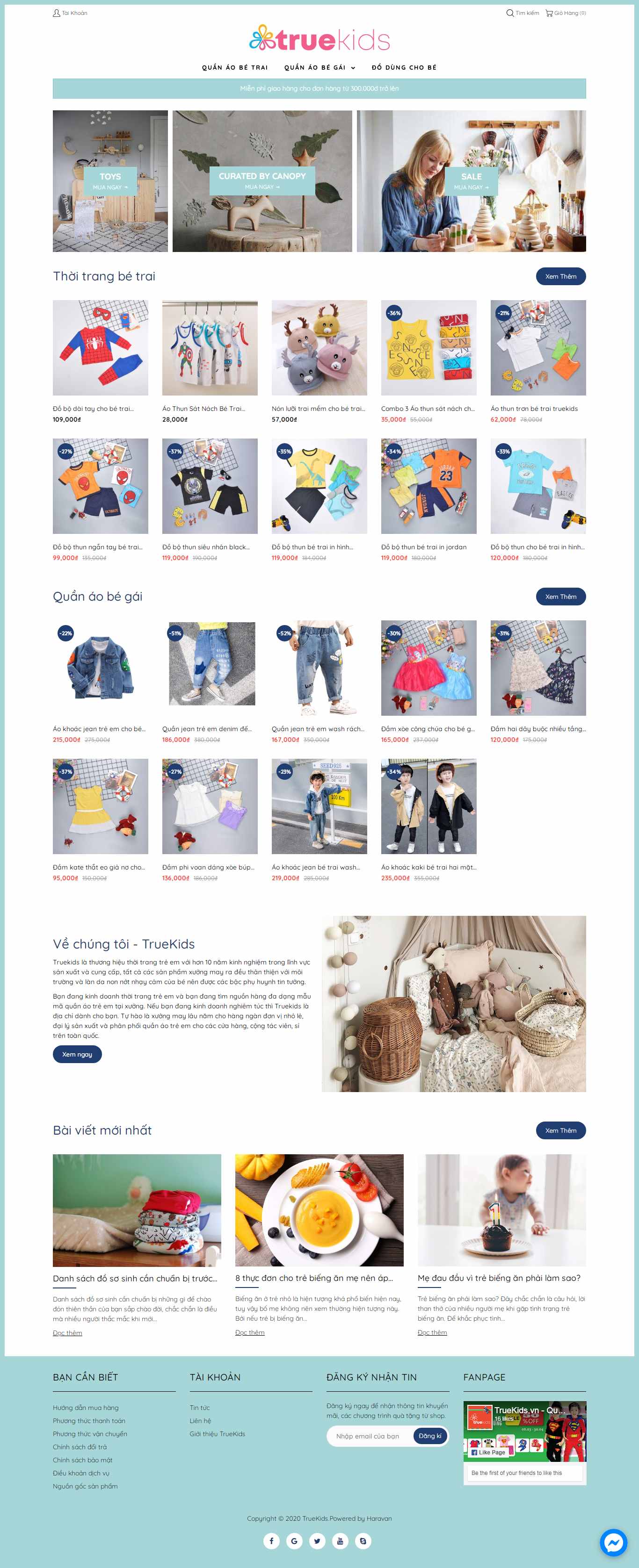 Thiết kế Website quần áo trẻ em - truekids.vn