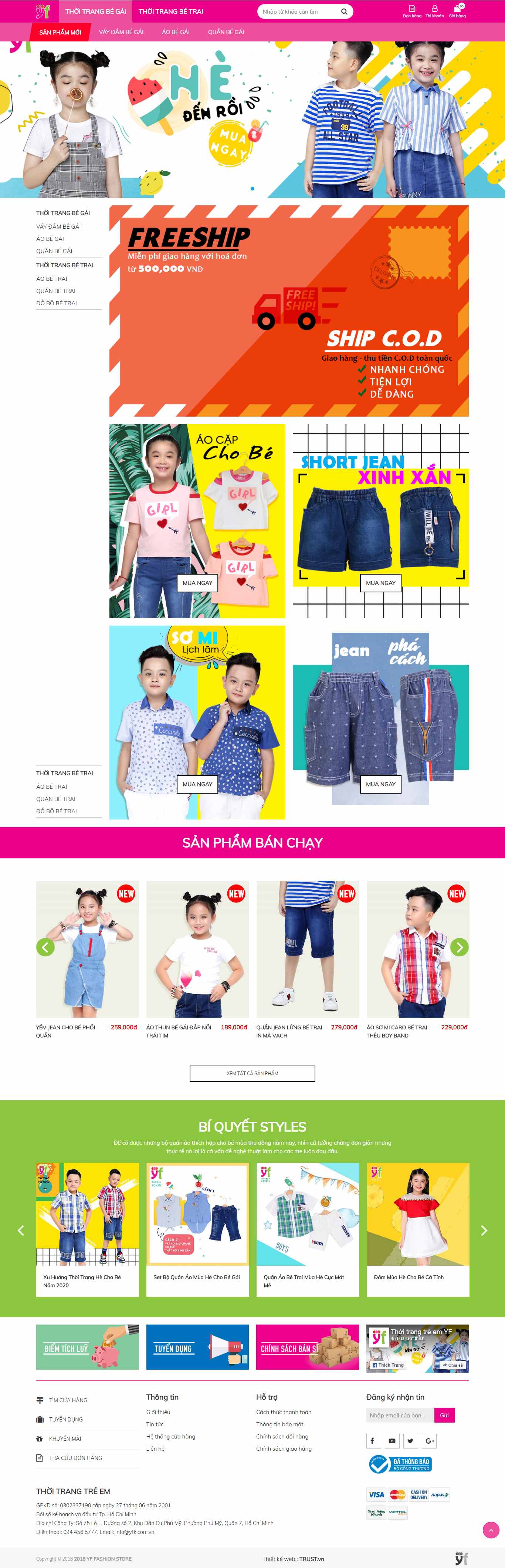 Thiết kế Website quần áo trẻ em - yfk.vn