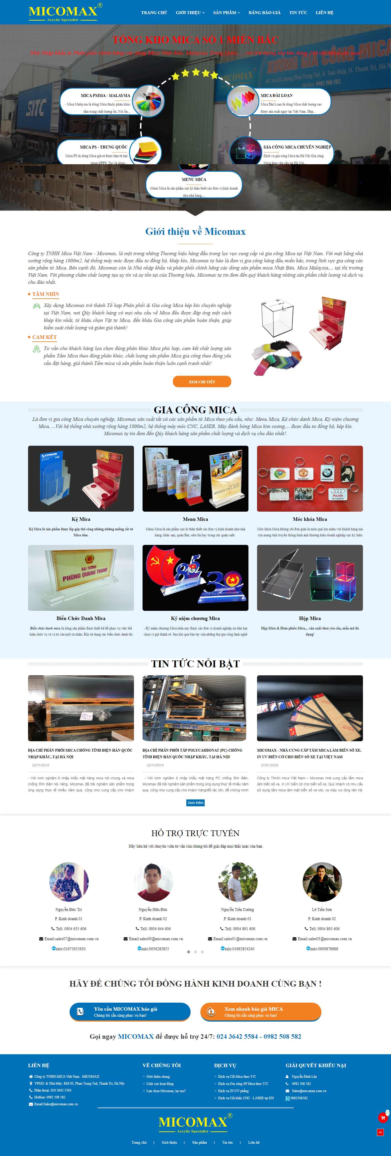 Thiết kế Website sản phẩm nhựa MICA - tongkhomica.com