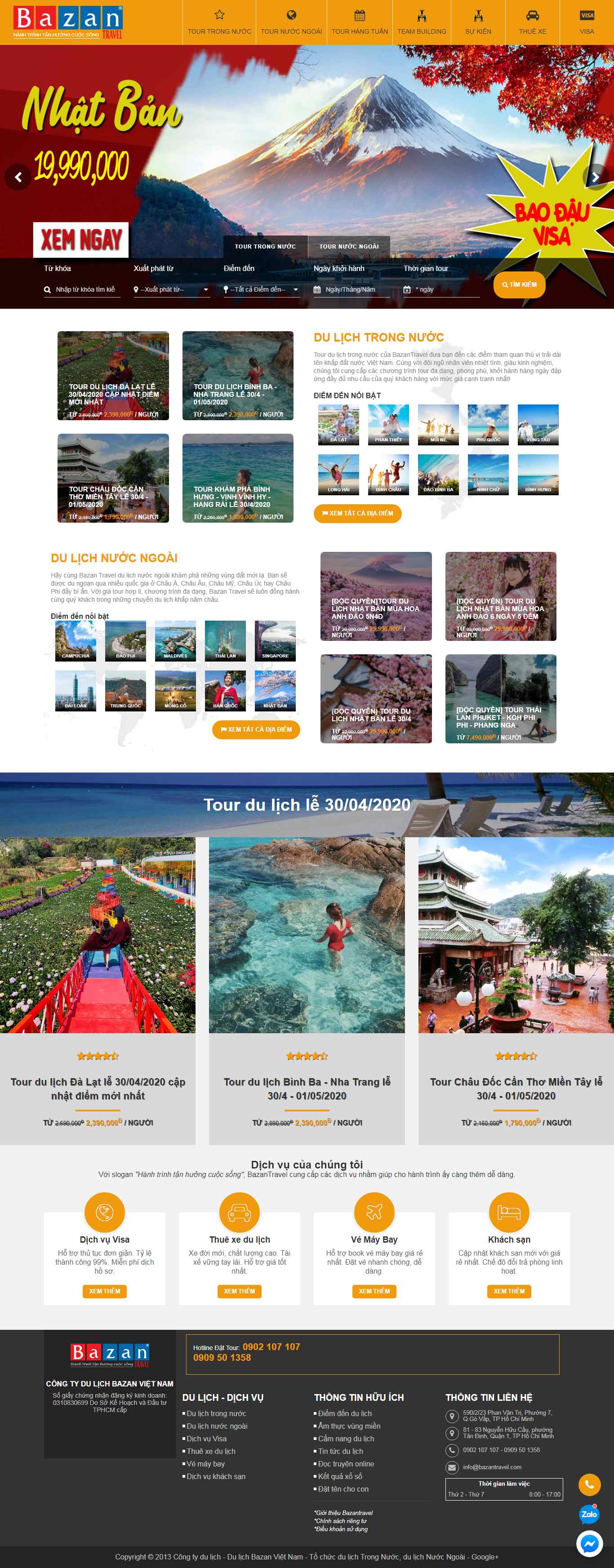 Thiết kế Website tour du lịch - bazantravel.com