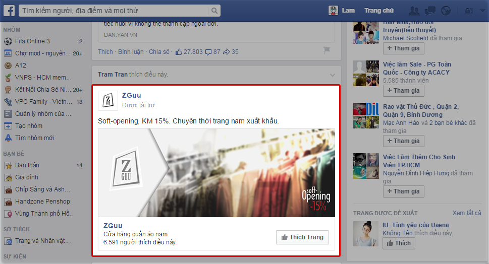 Quảng cáo Facebook Page may mặc