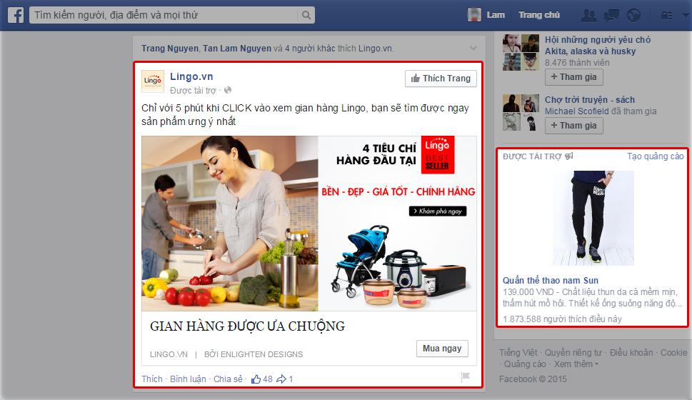 Quảng cáo Facebook Page may mặc